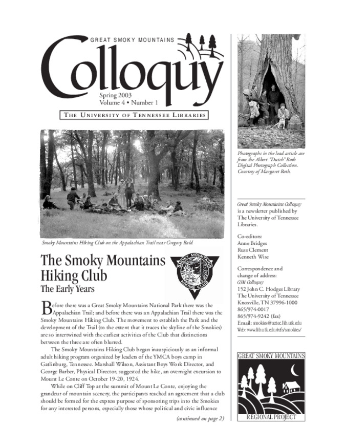 Great Smoky Mountains Colloquy:              Volume 4, Number 1 miniatura