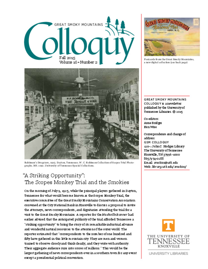 Great Smoky Mountains Colloquy:              Volume 16, Number 2 miniatura
