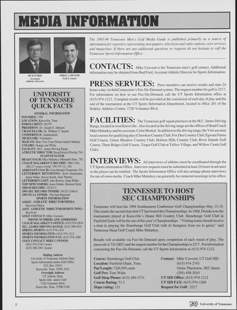 University of Tennessee Volunteers golf media guide, 1993-1994 Miniature