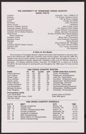 University of Tennessee Lady Volunteers cross country media guide, 1989 Miniaturansicht