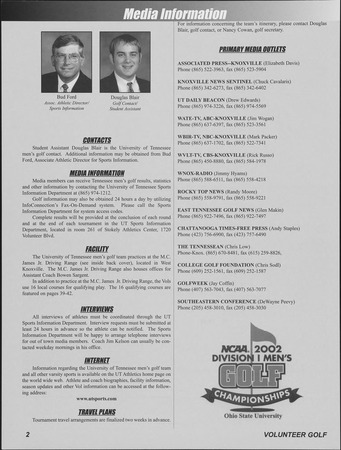 University of Tennessee Volunteers golf media guide, 2001-2002 Miniature