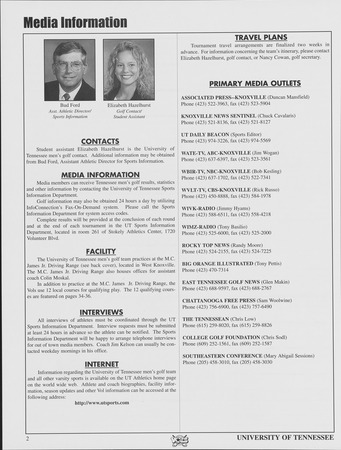 University of Tennessee Volunteers golf media guide, 1998-1999 Miniature