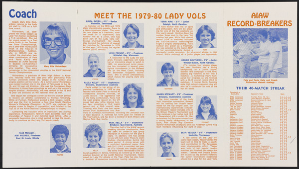 Lady Volunteers tennis media guide, 1979-1980 Miniature