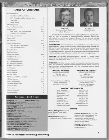 University of Tennessee Volunteers Swimming-Diving media guide 2007-2008 Thumbnail