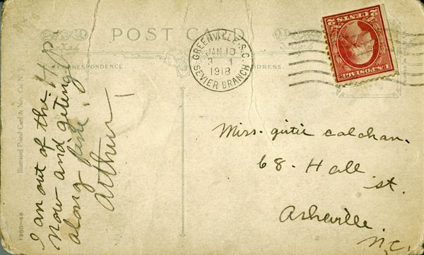 Postcard, Arthur Calahan to Miss Gertie Calahan in Asheville, N.C., 1918 Jan. 10 Miniaturansicht